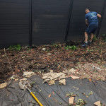 digging landscaping garden for patio flags